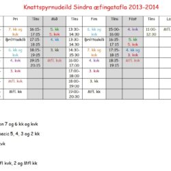 Æfingatafla knattspyrnudeildar Sindra fyrir veturinn 2013 – 2014