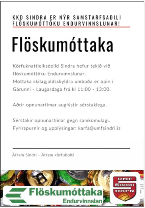 Read more about the article Körfuknattleiksdeild Sindra tekur við flöskumóttöku